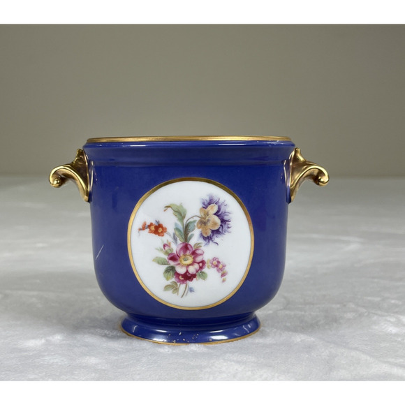 Richard Ginori Pittoria Cache Pot Italy Gold Gilding Blue with Flowers Charity - Picture 1 of 14